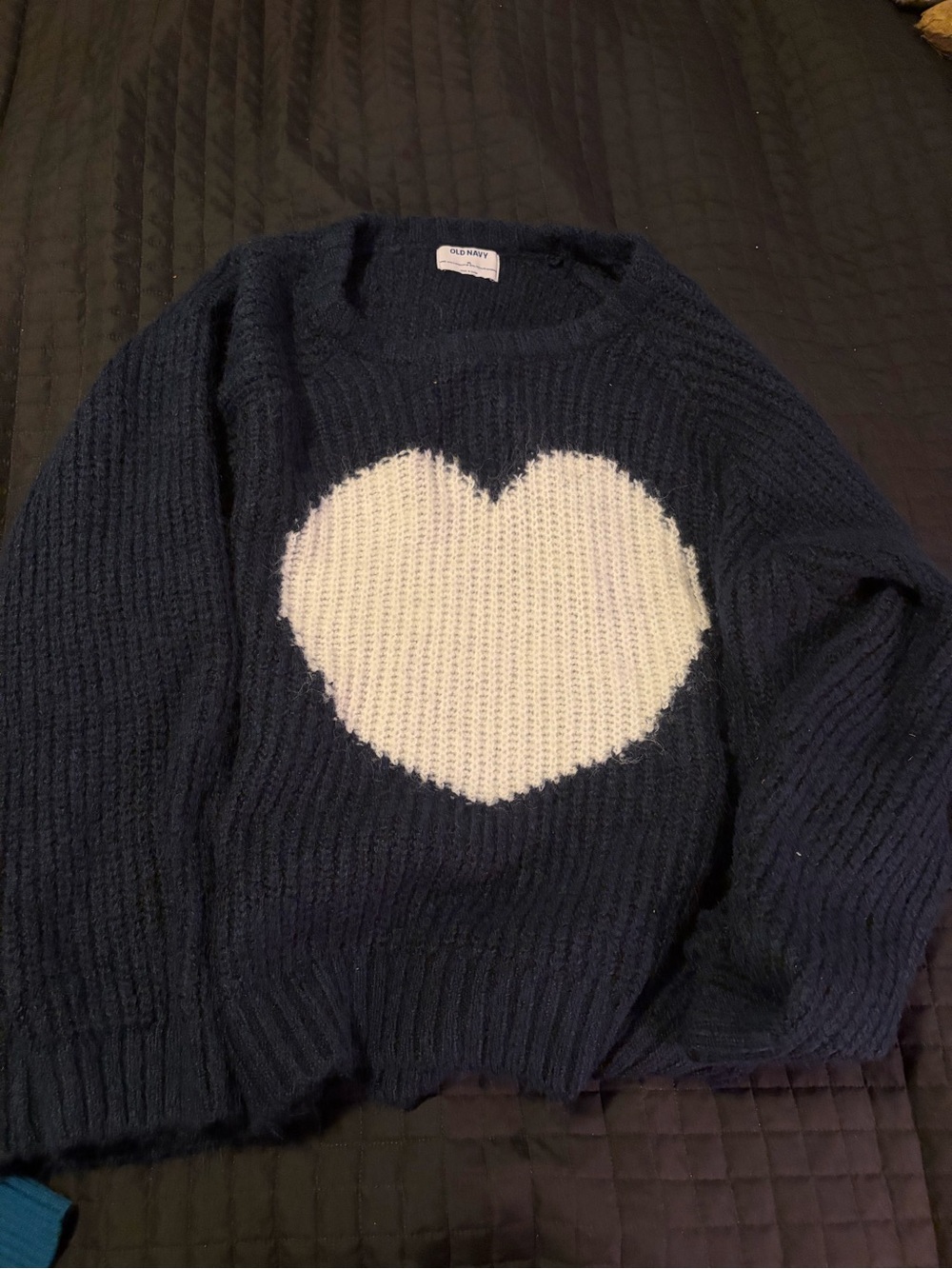Old Navy Navy Sweater with Cream Heart Motif